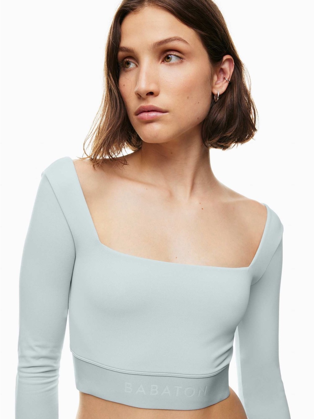 Aritzia Pale Blue Square-Neck Long Sleeve Crop Top